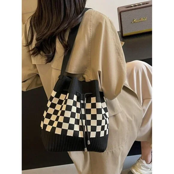 Women Knit Bucket Bag Lightweight Shoulder Crossbody Purse Stylish Trendy - Picture 2 of 8